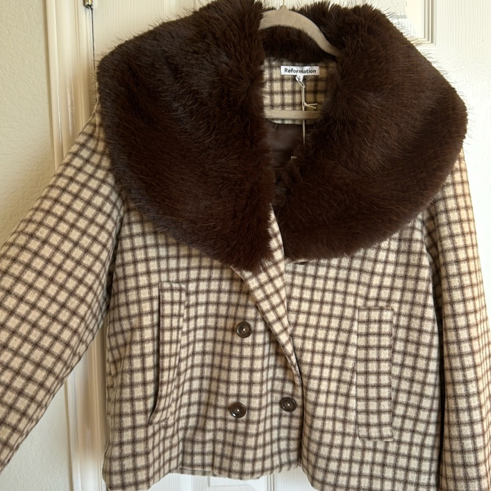 Reformation brown wool jacket with Fur - NWT
